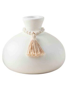 White Wood Vase with Bead Garland